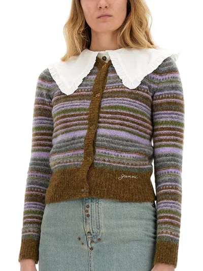 Ganni Embroidered Stretch Alpaca Blend Cardigan In Multi