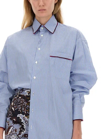 Etro Striped Cotton Shirt In Blue