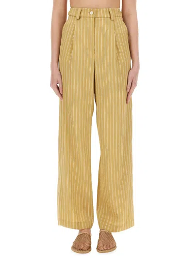 Alysi Striped Satin Tailored Pants In Gold