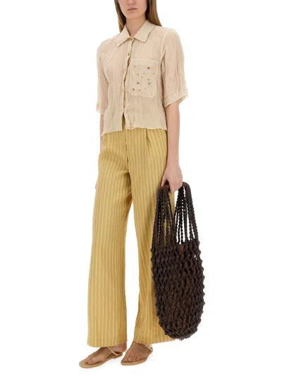 Alysi Striped Satin Tailored Pants In Gold