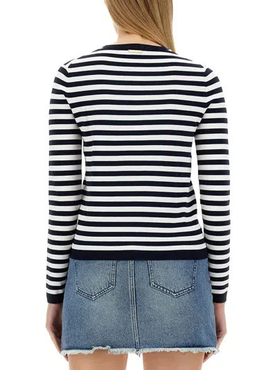 Michael Kors Striped Stretch Knit Sweater In Black