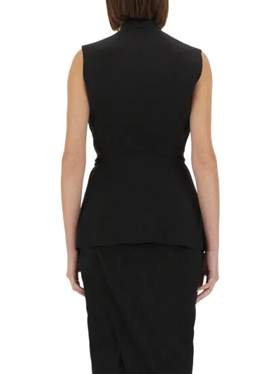 Rick Owens Sleeveless Wool Top With V-neck And Adjustable Front Ties In Black