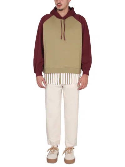 Sunnei Two-tone Cotton Sweatshirt With Drawstring Hood In Multi