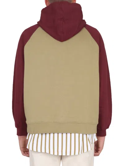 Sunnei Two-tone Cotton Sweatshirt With Drawstring Hood In Multi