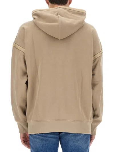 Helmut Lang Embroidered Logo Hooded Sweatshirt In Neutral