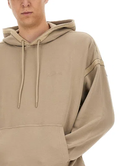Helmut Lang Embroidered Logo Hooded Sweatshirt In Neutral