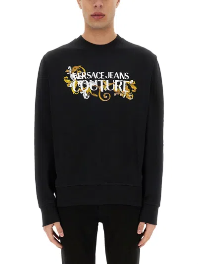 Versace Jeans Couture Sweatshirt With Baroque Outline Logo In Black