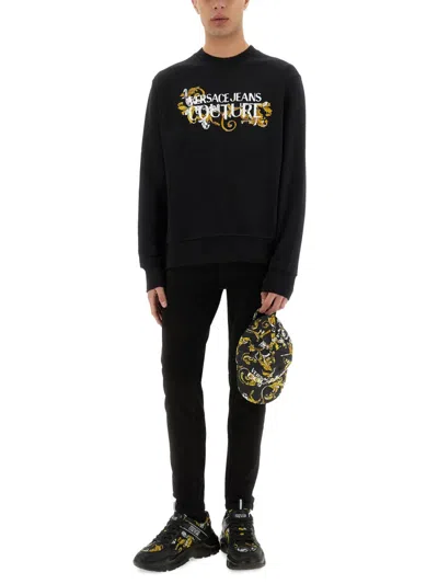 Versace Jeans Couture Sweatshirt With Baroque Outline Logo In Black