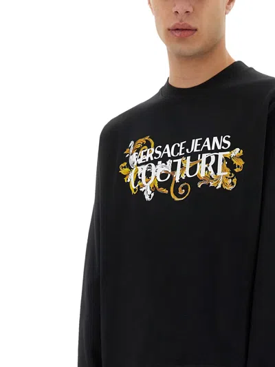 Versace Jeans Couture Sweatshirt With Baroque Outline Logo In Black