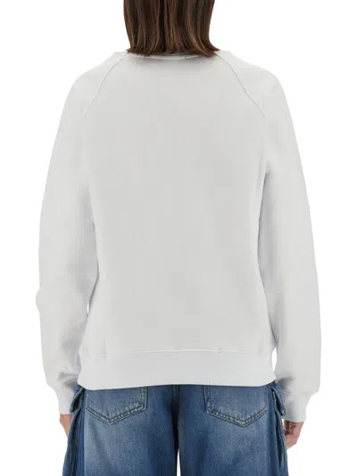 Msgm Brushed Logo Print Crew Neck Sweatshirt In White