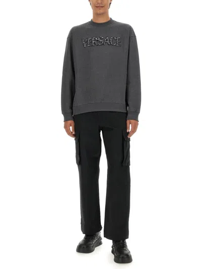 Versace Sweatshirt With Crocodile Logo In Gray