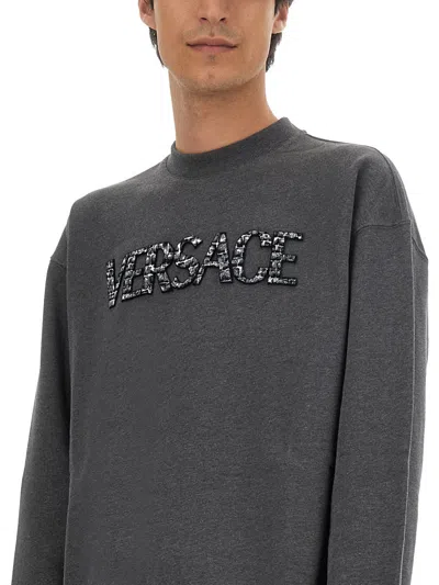 Versace Sweatshirt With Crocodile Logo In Gray