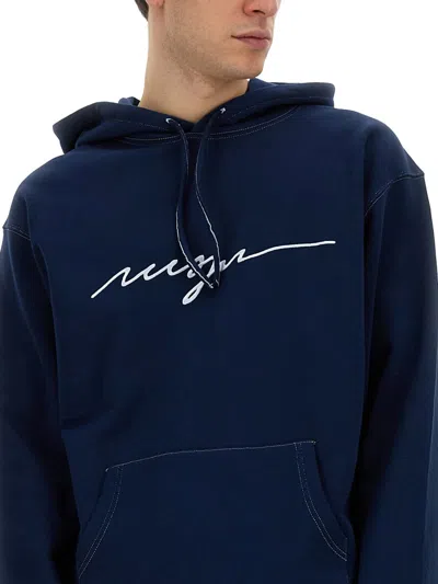 Msgm Logo Sweatshirt With Hood In Blue