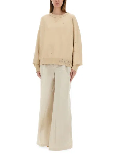 Maison Margiela Cotton Distressed Logo Sweatshirt In Brown