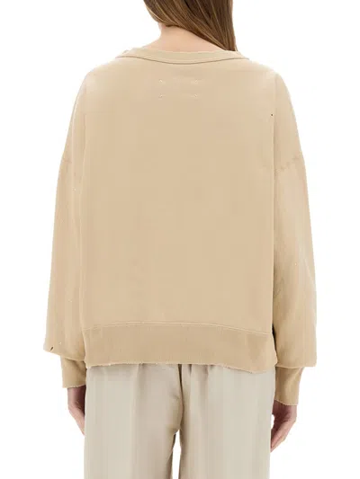 Maison Margiela Cotton Distressed Logo Sweatshirt In Brown