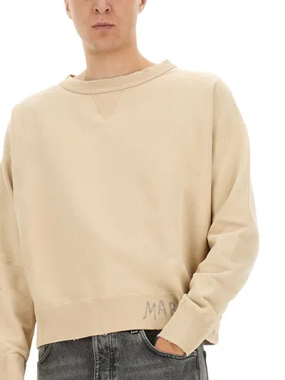 Maison Margiela Cotton Distressed Logo Sweatshirt In Brown