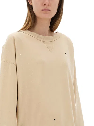 Maison Margiela Cotton Distressed Logo Sweatshirt In Brown