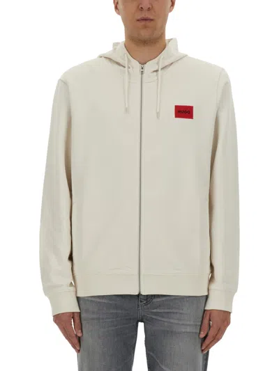 Hugo Boss Hooded Sweatshirt With Ribbed Trim In White