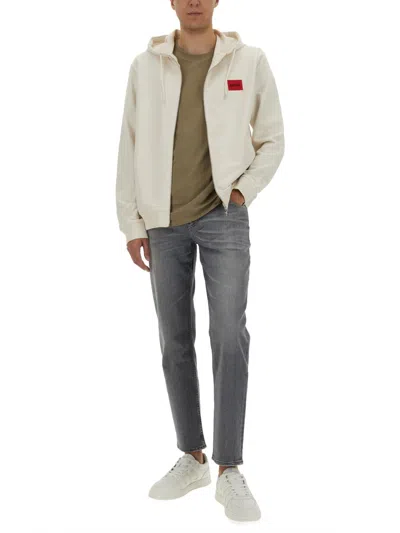 Hugo Boss Hooded Sweatshirt With Ribbed Trim In White