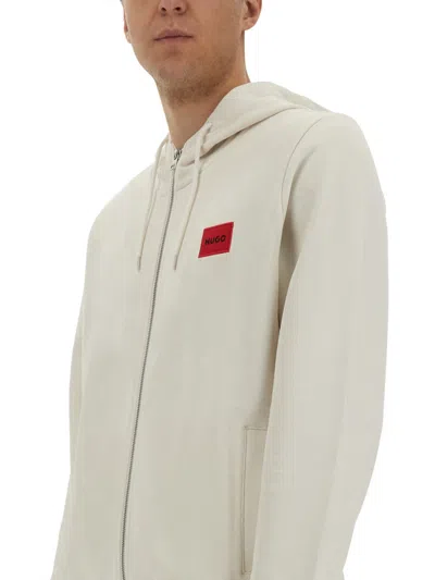 Hugo Boss Hooded Sweatshirt With Ribbed Trim In White
