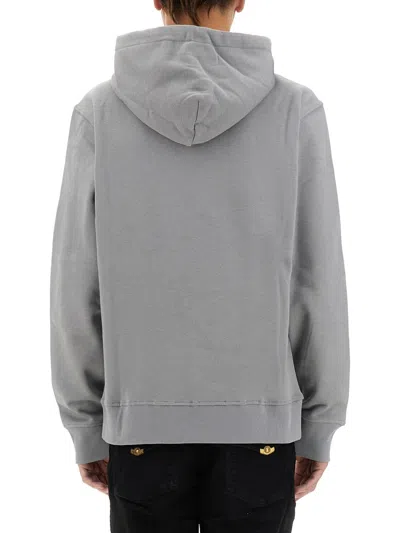 Versace Jeans Couture Grey Logo Print Sweatshirt With Classic Hood In Multi