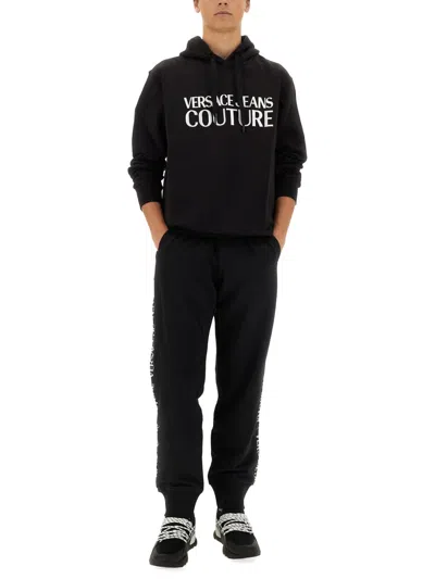 Versace Jeans Couture Black Regular Fit Sweatshirt With Bold Logo Print In Black