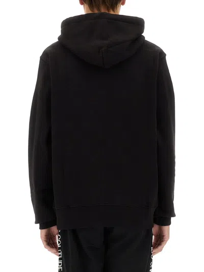 Versace Jeans Couture Black Regular Fit Sweatshirt With Bold Logo Print In Black