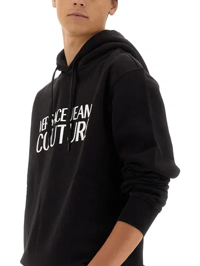 Versace Jeans Couture Black Regular Fit Sweatshirt With Bold Logo Print In Black
