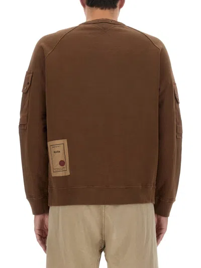 Ten C Logo Crew Neck Sweater In Brown