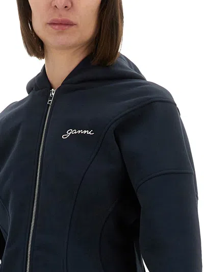 Ganni Sweatshirt With Logo In Blue