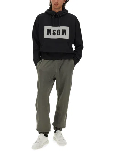 Msgm Logo Hooded Sweatshirt And Pocket In Black