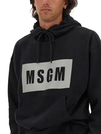 Msgm Logo Hooded Sweatshirt And Pocket In Black