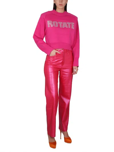 Rotate Birger Christensen Rotate Rhinestone Logo Organic Cotton Sweater In Pink