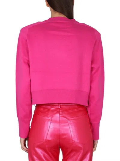 Rotate Birger Christensen Rotate Rhinestone Logo Organic Cotton Sweater In Pink