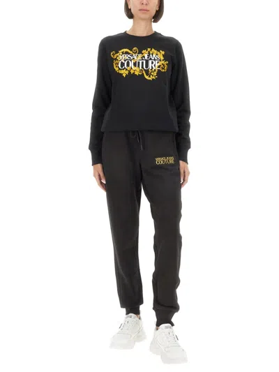 Versace Jeans Couture Barocco Logo-print Sweatshirt In Black