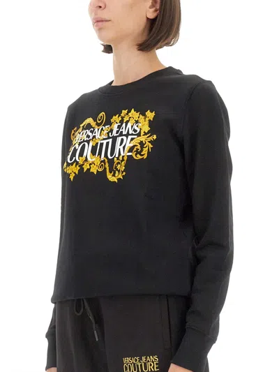 Versace Jeans Couture Barocco Logo-print Sweatshirt In Black