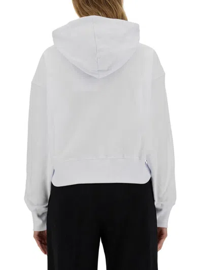 Msgm Cropped White Sweatshirt With Contrasting Logo In White