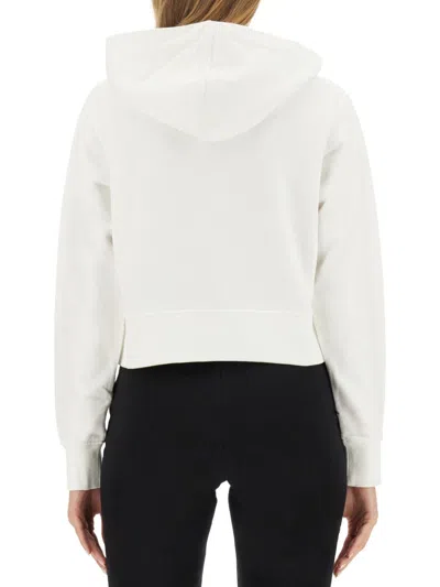 Palm Angels White Cropped Hoodie And Contrasting Print In White