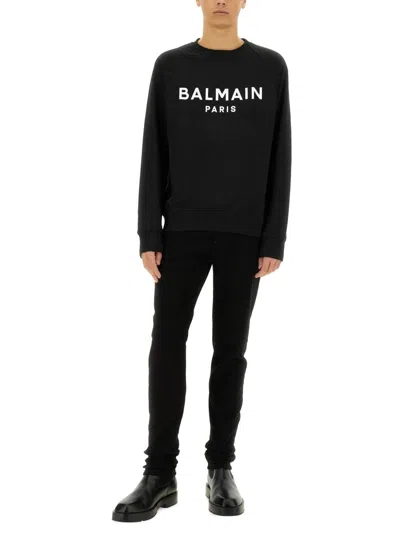 Balmain Logo Printed Cotton Sweatshirt In Black