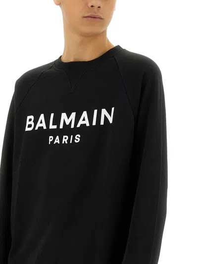 Balmain Logo Printed Cotton Sweatshirt In Black