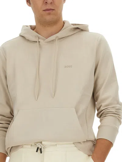 Hugo Boss Logo Hooded Sweatshirt Drawstring In Neutral