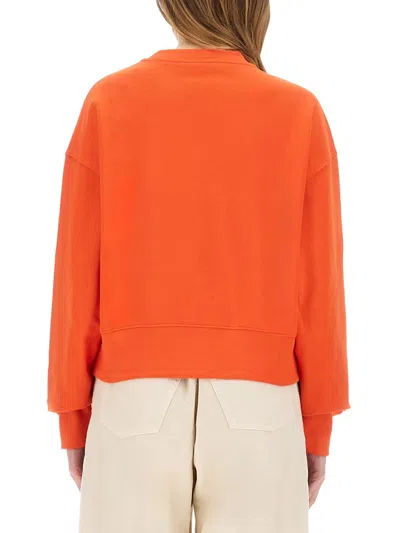 Msgm Logo Printed Crewneck Sweatshirt In Orange