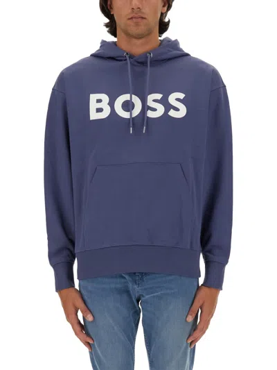 Hugo Boss Boss Sullivan Logo Hoodie In Blue