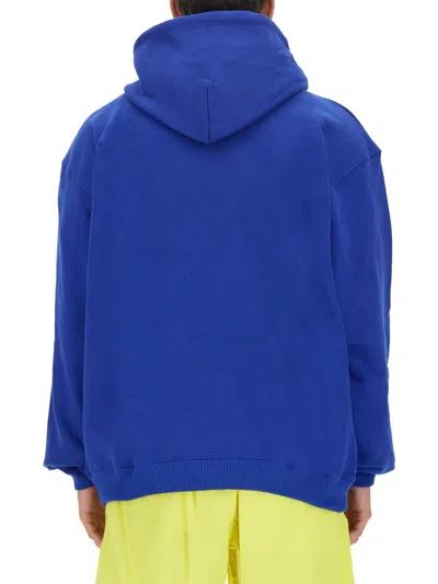 Msgm Graphic Print Hooded Sweatshirt With Kangaroo Pocket In Blue