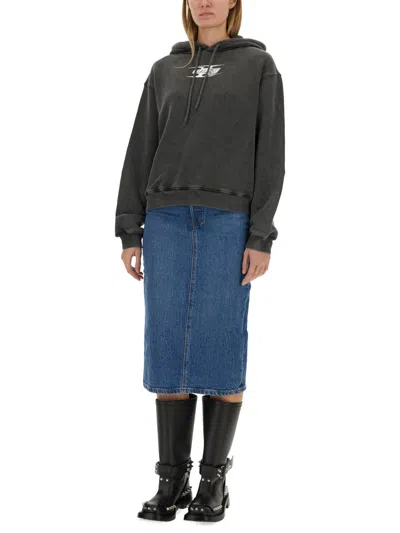 Alexander Wang Cotton Hoodie W/ Logo In Gray