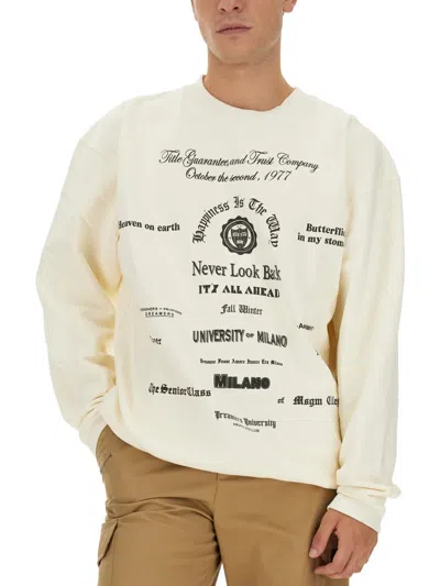 Msgm Logo Crew Neck Sweatshirt In Neutral