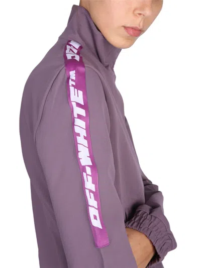 Off-white Chic High Collar Sweatshirt With Logo Bands For Women