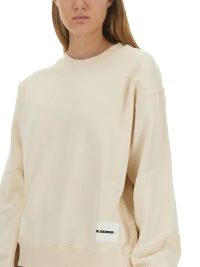 Jil Sander Oversized Cotton Sweatshirt With Subtle Logo Patch In Neutral