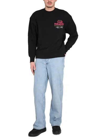 Msgm Black Sweatshirt With Front And Back Logo Print In Black
