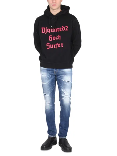 Dsquared2 Fleeced Cotton Gothsurfer Hoodie In Black